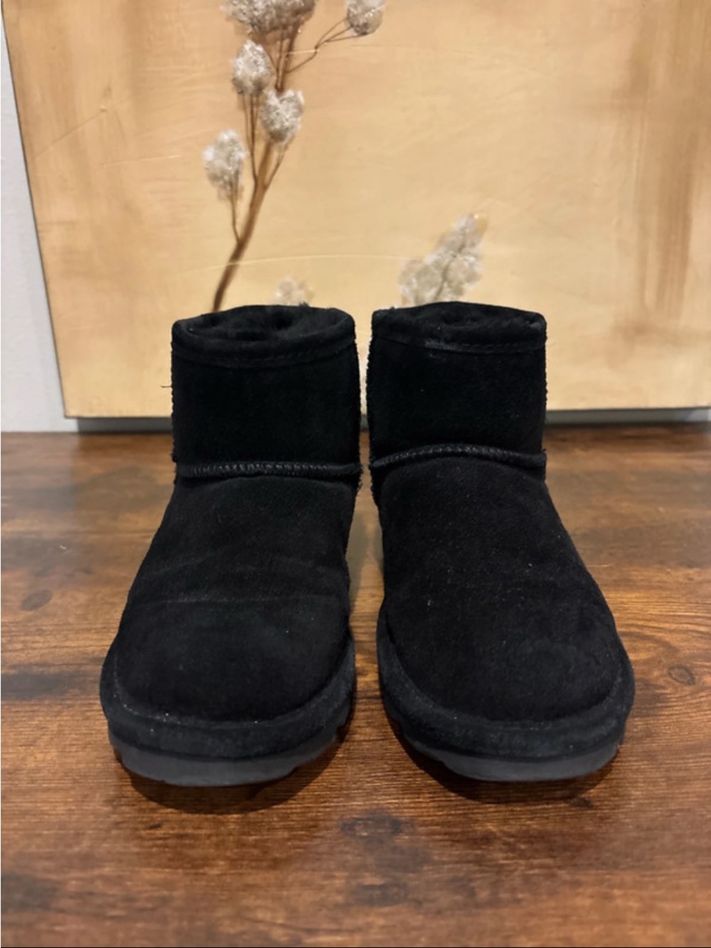 BearPaw Black Short Suede Winter Slippers